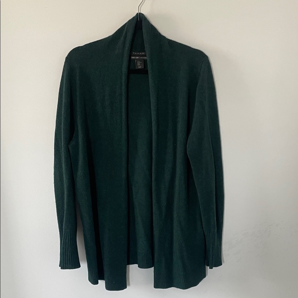 Tahari | 100% Cashmere Cardigan | Dark Green | Open-Front Cardigan | XL